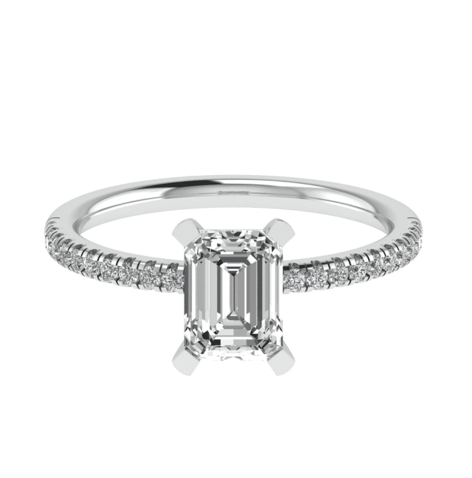 Collet Shoulder Set Engagement Ring in white gold — top view