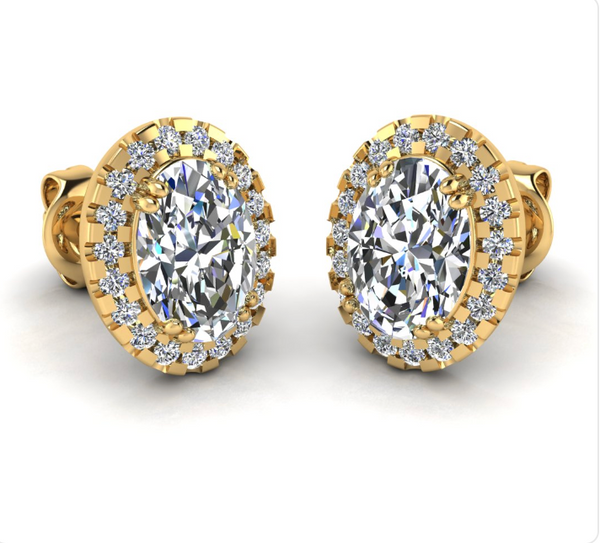 Oval Halo Earrings in yellow gold