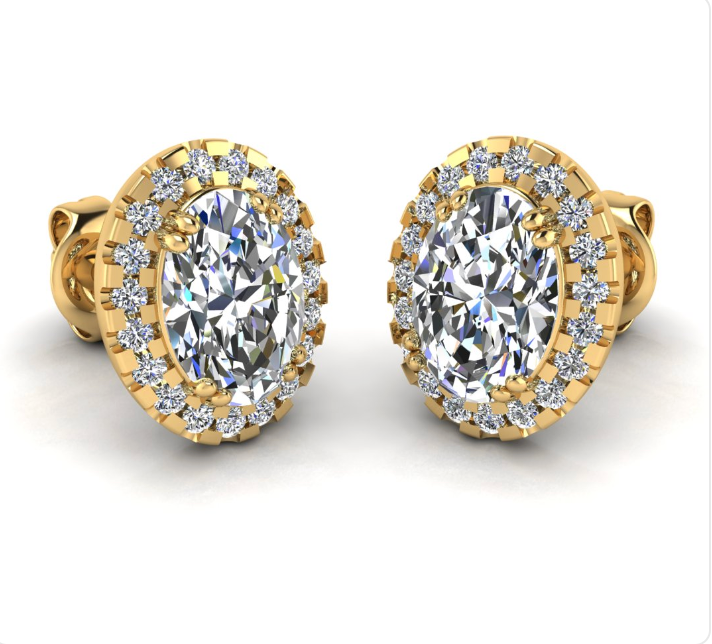 Oval Halo Earrings in yellow gold