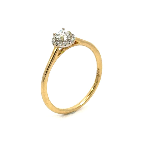 Petite Round Halo Engagement Ring, 18K Gold, view 1