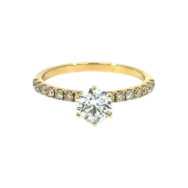 Pinnacle Side Stone Engagement Ring 0.91ct, 14K Yellow Gold, view 1