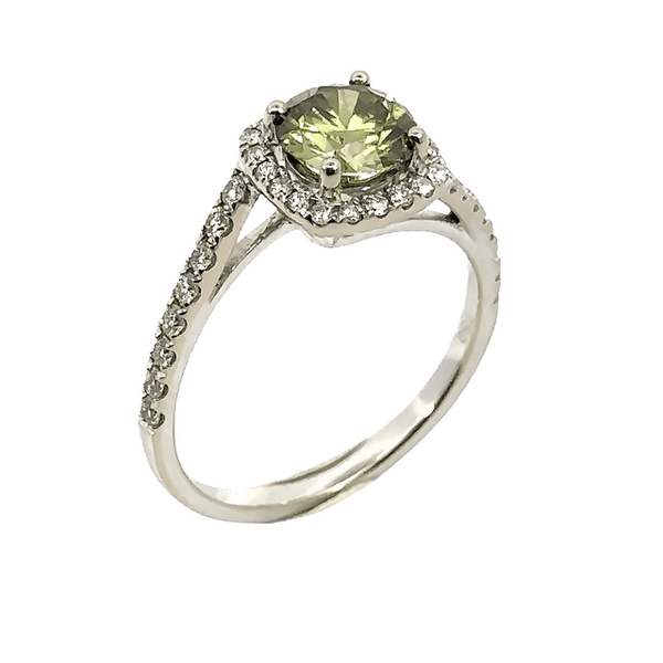 Equilibrium Halo Engagement Ring, Vivid Green Diamond, view 1