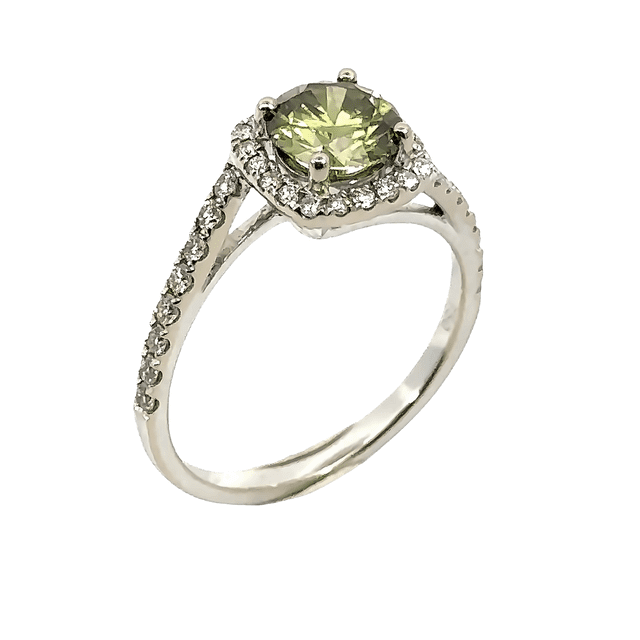 Equilibrium Halo Engagement Ring, Vivid Green Diamond, view 1