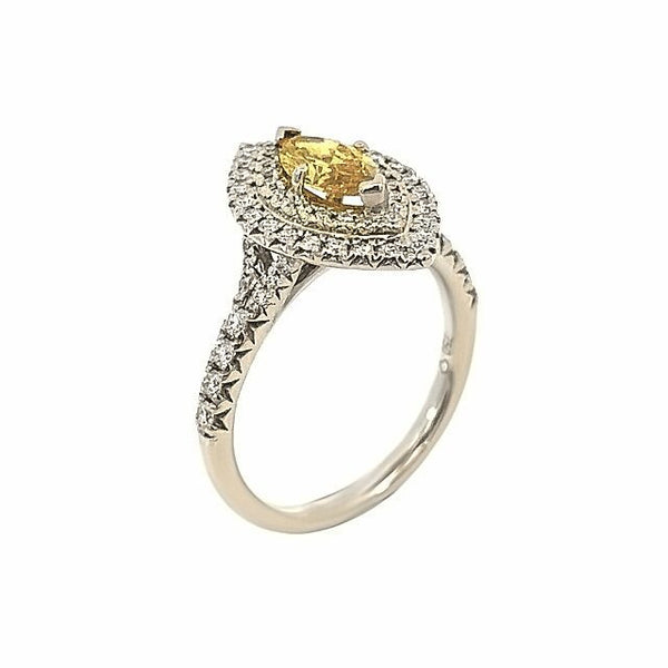 Vivid Yellow Marquise Double Halo Engagement Ring, view 1