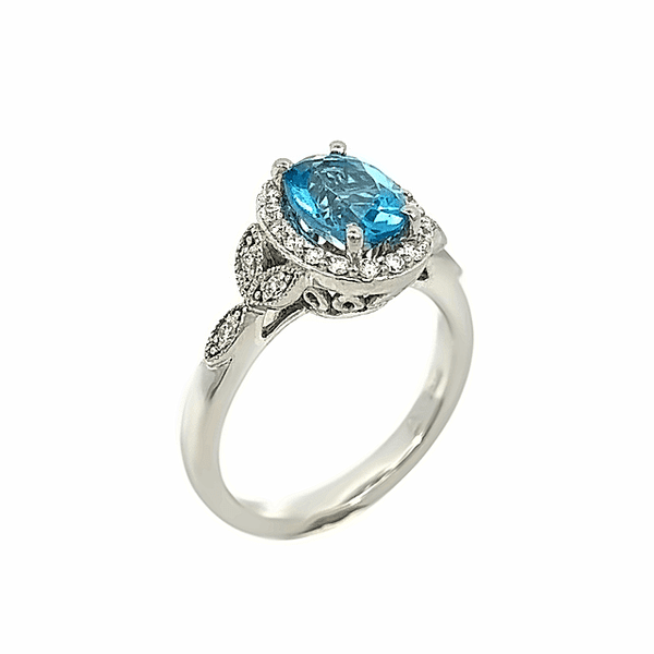 Vintage Blue Topaz & Diamond Halo Ring, view 1