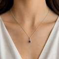 Pear Sapphire & Diamond Halo Pendant, 18K White Gold — view 4