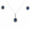 Oval Sapphire & Diamond Halo Pendant, 18K White Gold — view 2