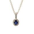 Oval Sapphire & Diamond Halo Pendant, 18K White Gold — view 1
