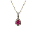 Pear Ruby & Diamond Halo Pendant, 18K White Gold — view 1