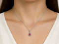 Pear Ruby & Diamond Halo Pendant, 18K White Gold — view 3