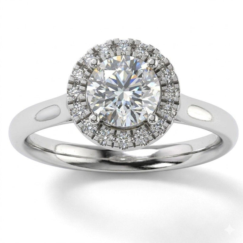 1ct Lab-Grown Halo Engagement Ring, 18K White Gold, view 1