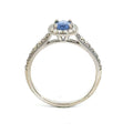 Oval Sapphire & Diamond Halo Ring, 18K White Gold, view 2
