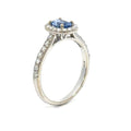Oval Sapphire & Diamond Halo Ring, 18K White Gold, view 4
