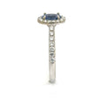 Oval Sapphire & Diamond Halo Ring, 18K White Gold, view 3