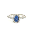 Oval Sapphire & Diamond Halo Ring, 18K White Gold, view 5